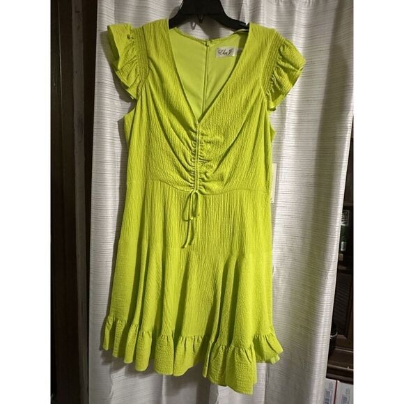 Eliza J Womens Lime Green Ruched Rayon Fit & Flare Dress Size 14 - Picture 2 of 8